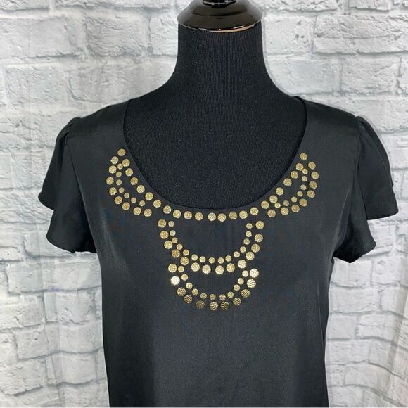 Merona scoop neck blouse w/jeweled embellishment Black size small - Picture 3 of 11